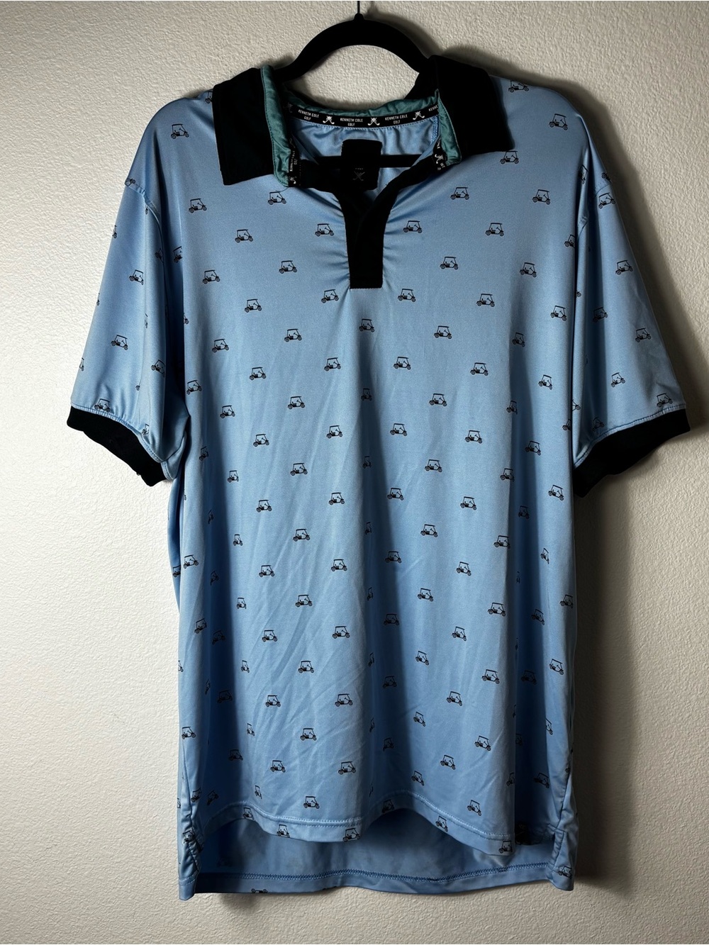 Kenneth Cole Golf Polo Men’s XL Blue Golf Cart Print Performance